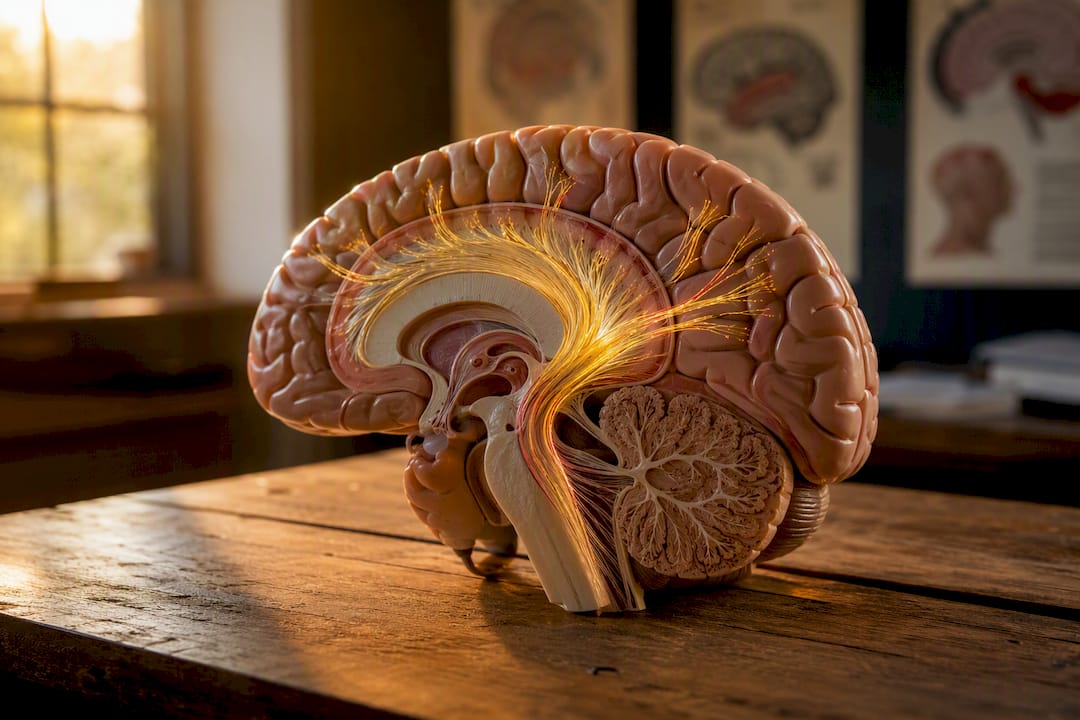 Detailed anatomical brain model showing sheared nerve fibers