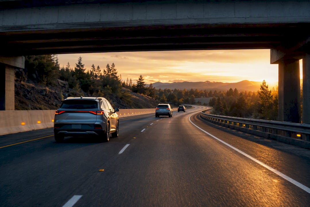 Highway traffic showing safe following distance