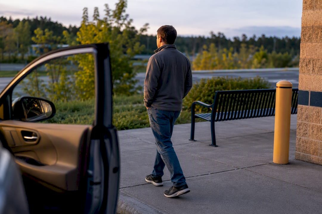 Driver taking a calming break at rest stop