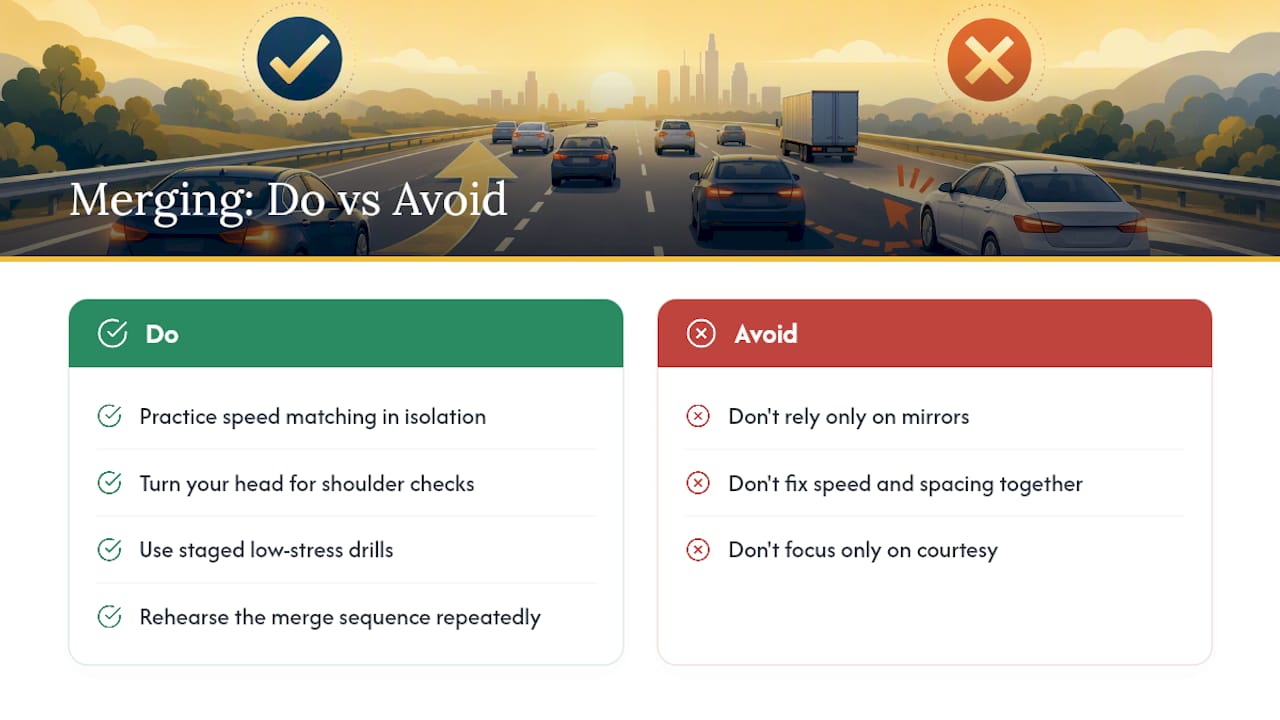 What Nervous New Drivers Get Wrong About Merging — overview diagram