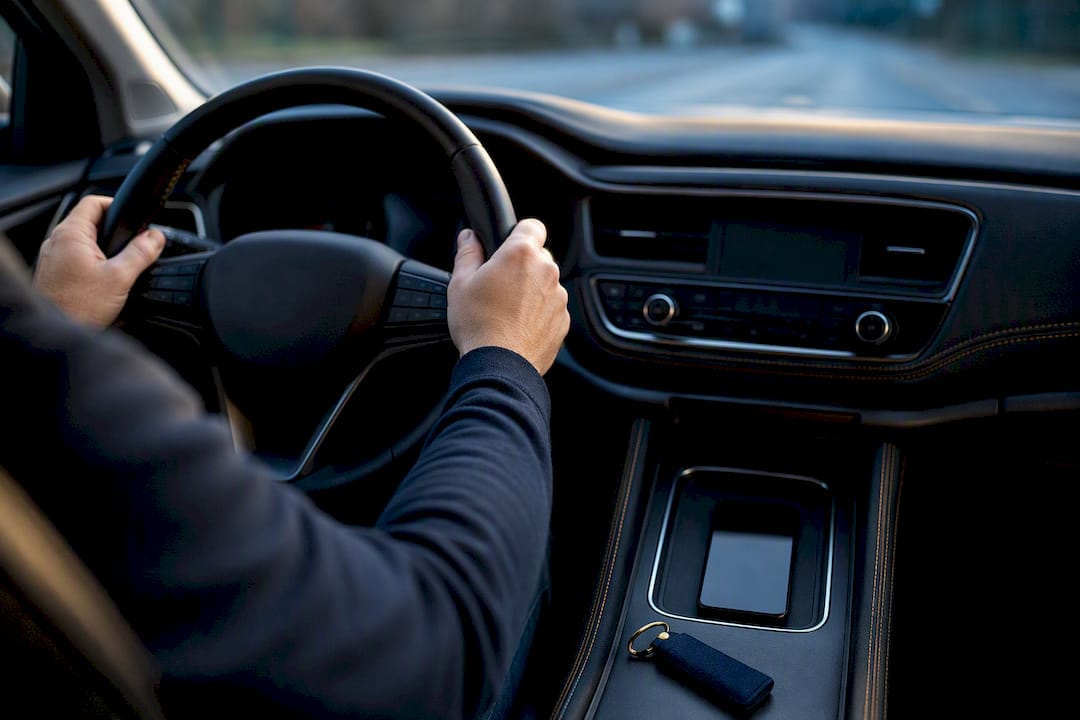 Driver keeping phone away while vehicle is parked