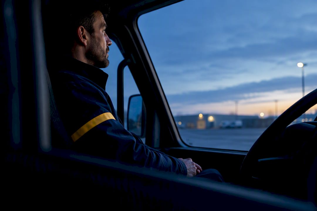 Driver pausing before a scheduled work route