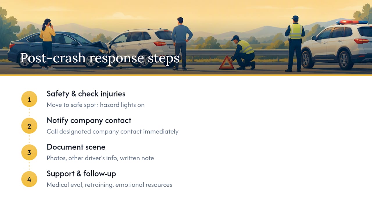 Four-step workplace crash response sequence