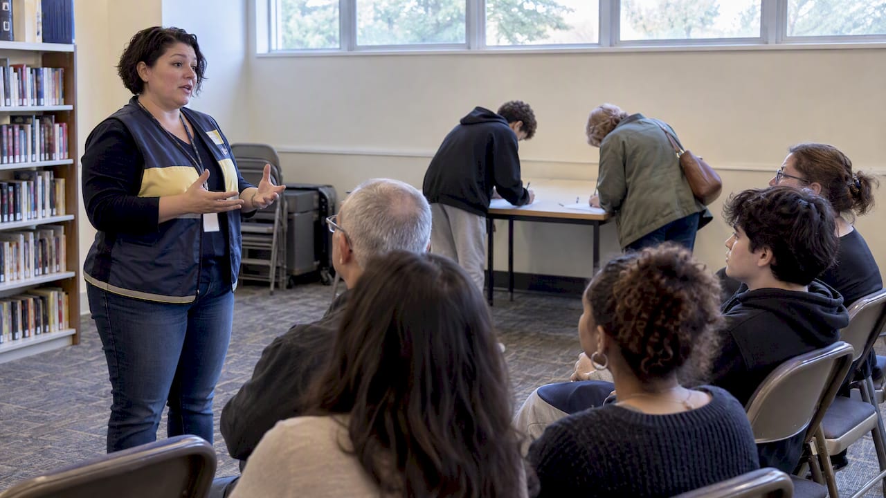 Survivor speaking at safe driving workshop
