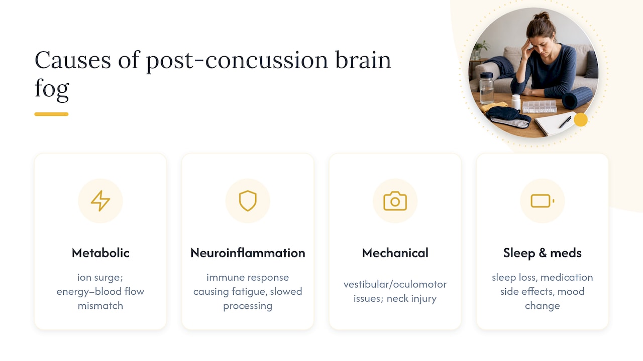 How brain fog happens after a concussion — overview diagram